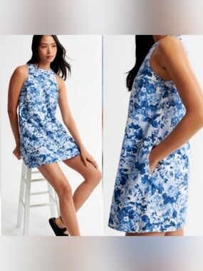 Abercrombie Linen blend Blue Floral Sleeveless Shift Dress Medium